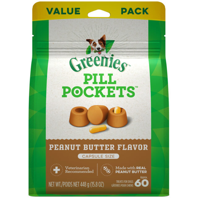 Greenies Pill Pockets Canine Real Peanut Butter Flavor Dog Treats, Capsule Size, 60 count