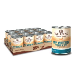 Wellness 95% Whitefish Natural Grain-Free Wet Dog Food Topper, 13.2-oz can, case of 12
