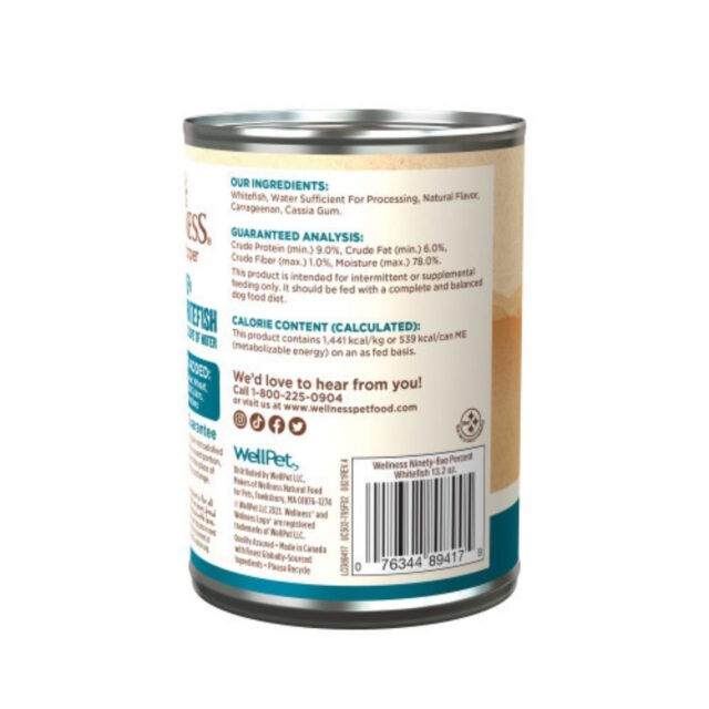 Wellness 95% Whitefish Natural Grain-Free Wet Dog Food Topper, 13.2-oz can, case of 12 - Image 2